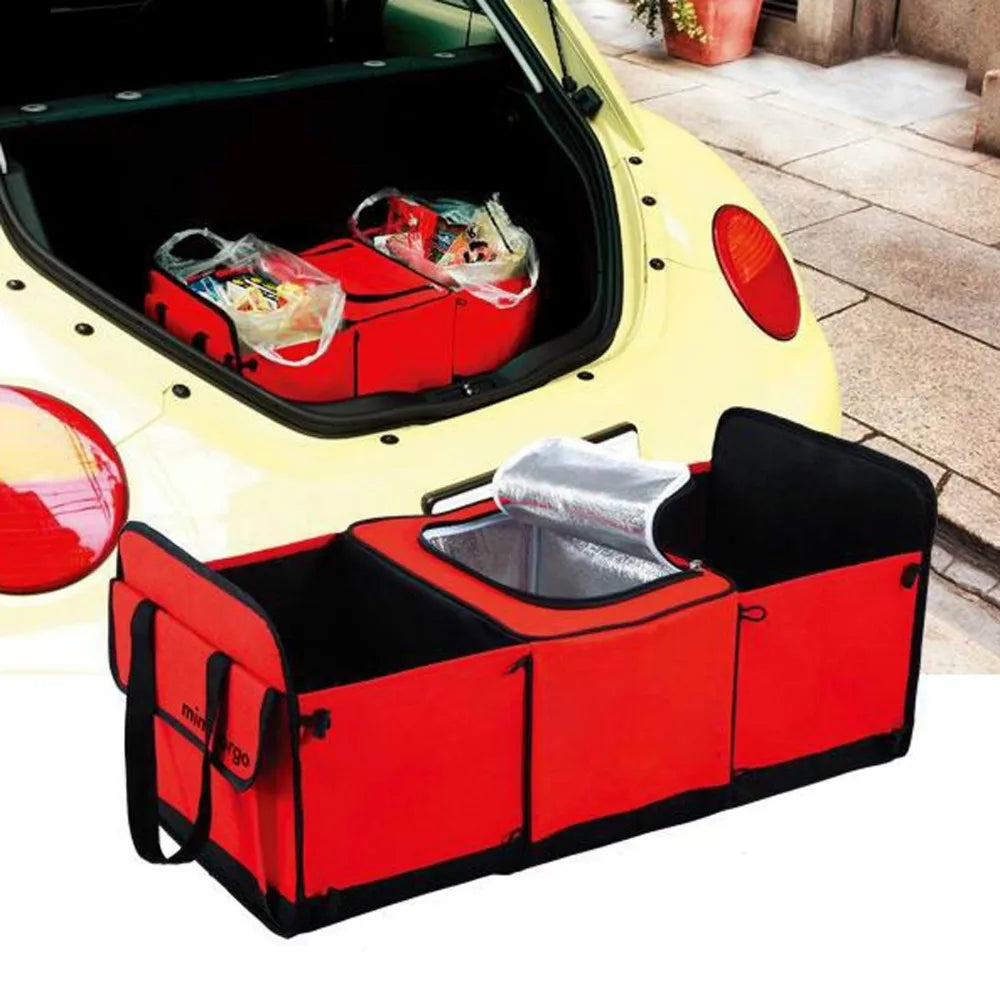 CHIZIYO Portable Foldable Multi Compartment Fabric Car Truck Storage Basket Trunk Organizer And Cooler Set Car Trunk Organizer
