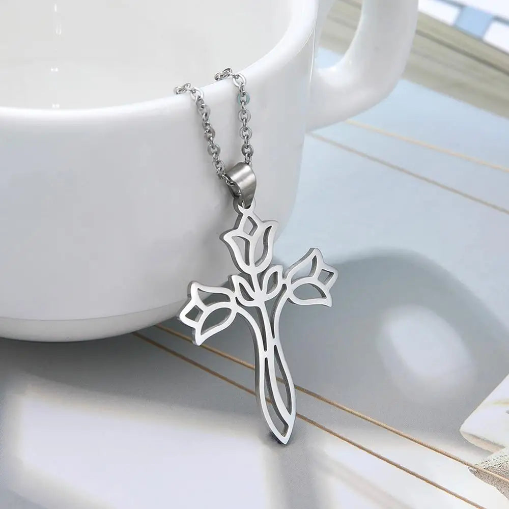 Skyrim Cross Necklace for Women Men Stainless Steel Gold Color Christian Jesus Amulet Choker Chain Necklaces Jewelry Wholesale