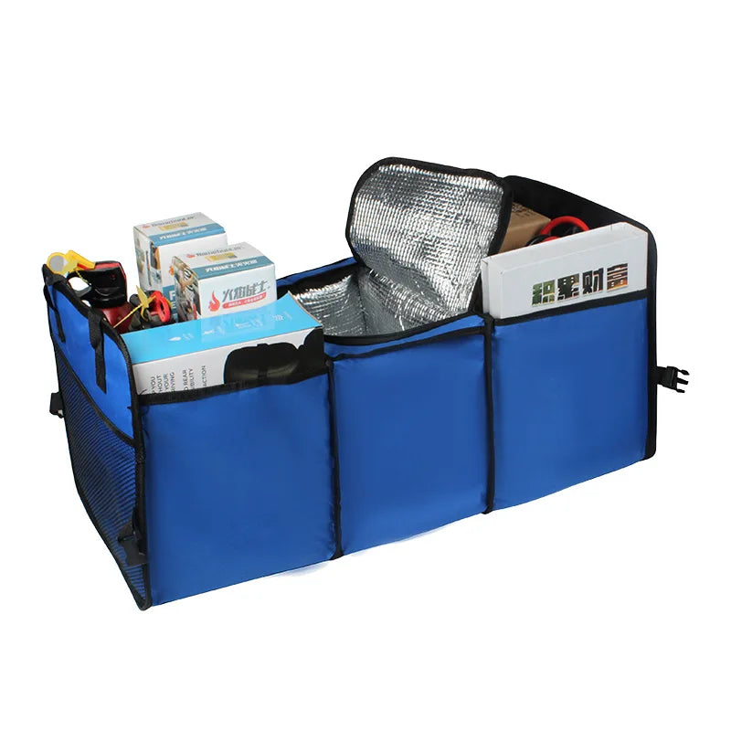 CHIZIYO Portable Foldable Multi Compartment Fabric Car Truck Storage Basket Trunk Organizer And Cooler Set Car Trunk Organizer
